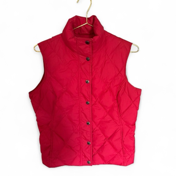 Lands' End Red Puffer Vest Women's Sz. Small Down Snap front side pockets EUC - Picture 1 of 4